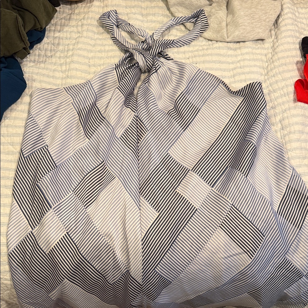 Banana Republic 100% silk mini striped blue dress with halter neck LARGE PETITE